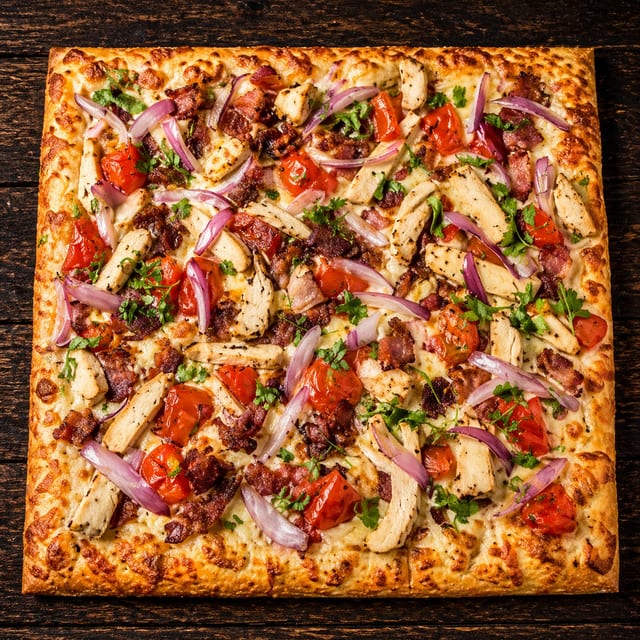 Chicken Bacon Ranch Flatbread Pizza.