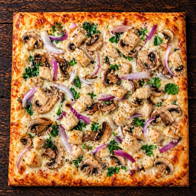 Garlic Chicken Flatbread Pizza.